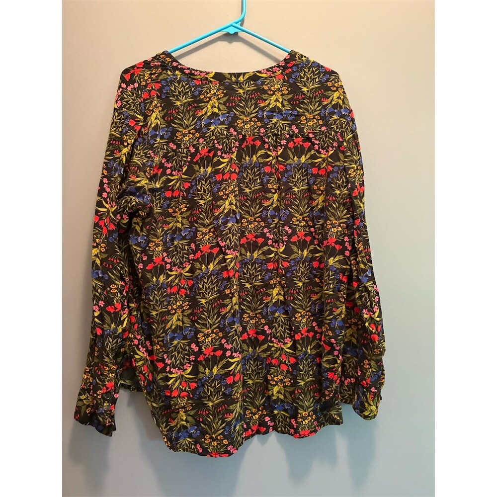 Old Navy Blouse Womens 2XL Black Multicolor Floral Long Sleeve Split Neck - Picture 5 of 8